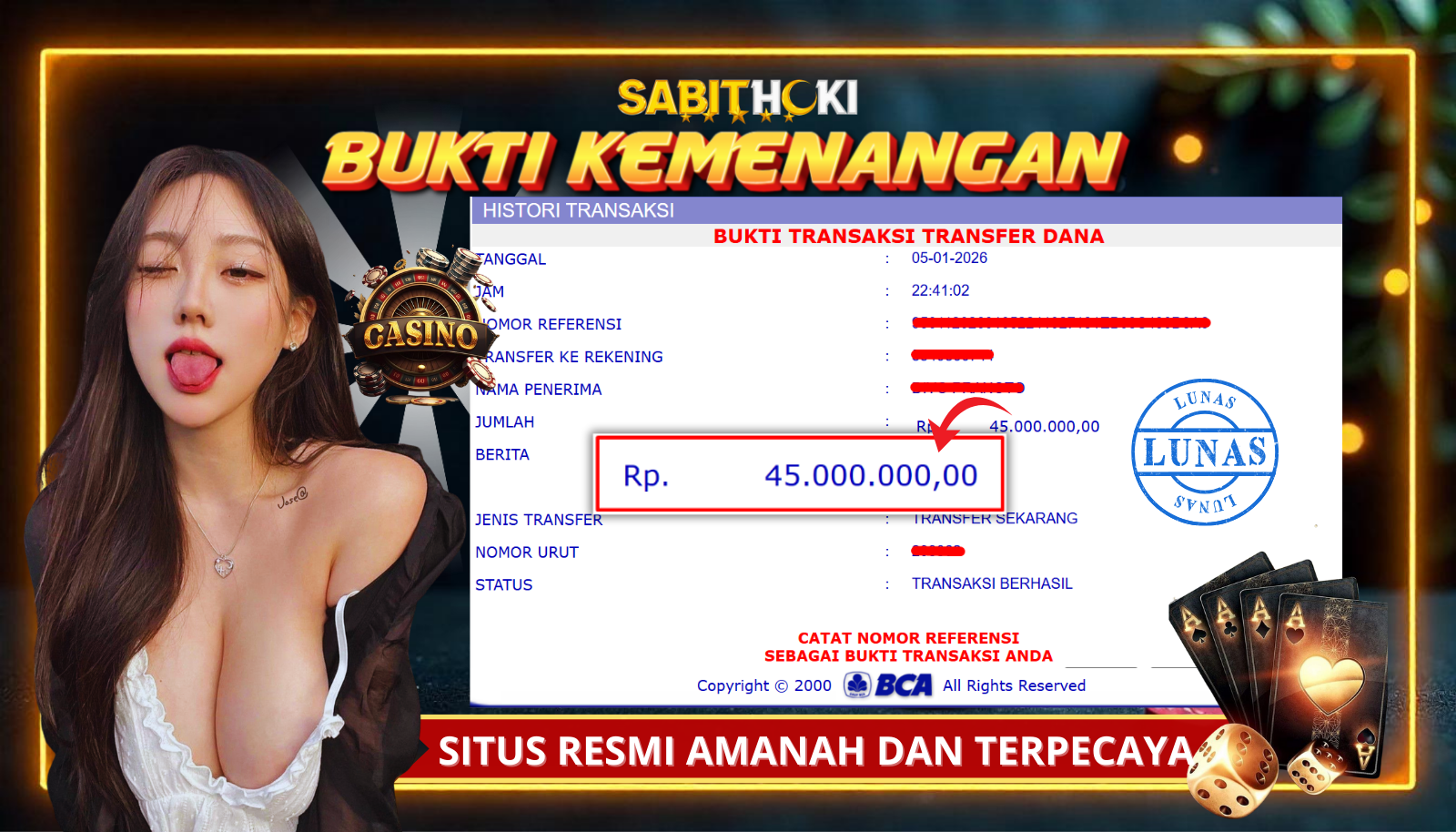SELAMAT KEPADA MEMBER SETIA SABITHOKI YANG BERHASIL JACKPOT DI PERMAINAN SEXY BACARAT